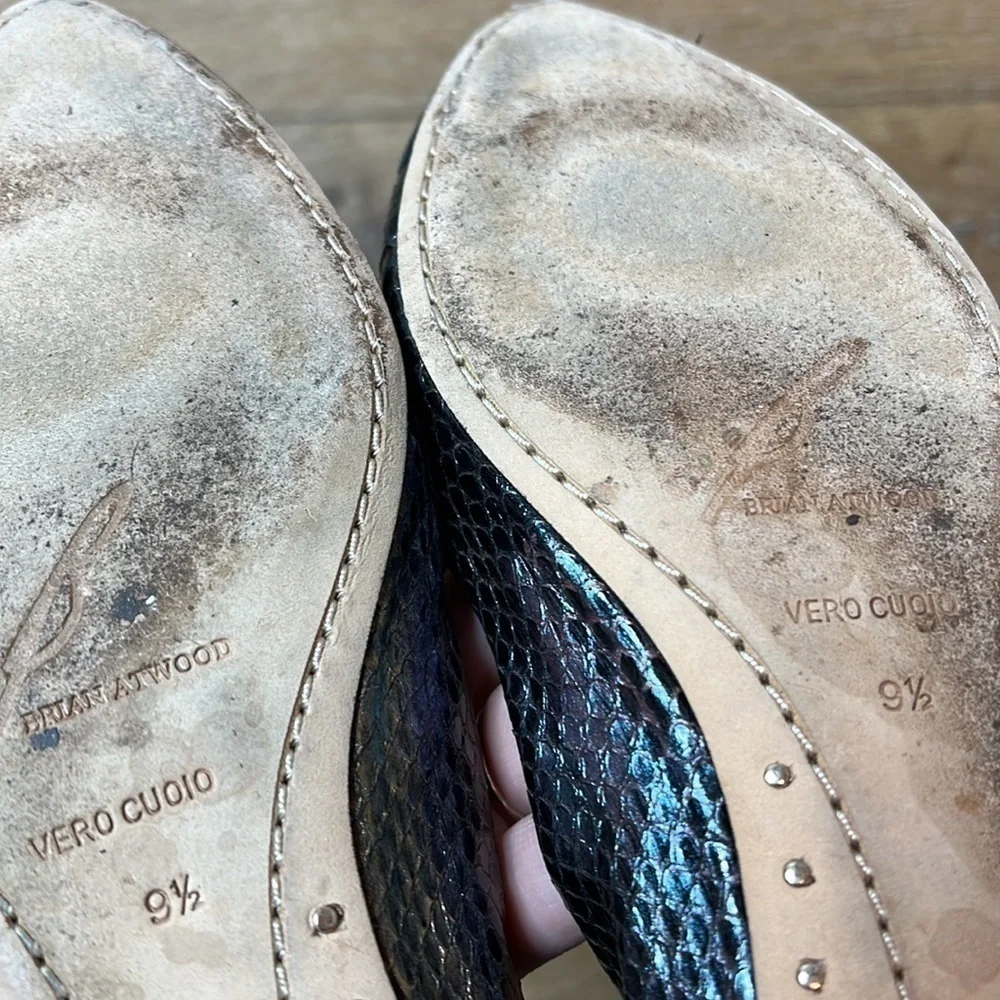 B Brian Atwood Black Suede & Iridescent Snake Print Flats Size 9 1/2 - Picture 6 of 6